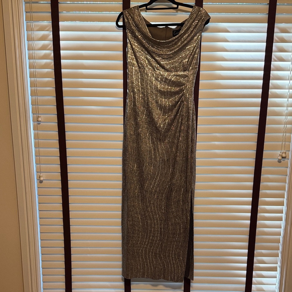 Connected Apparel Shimmering Gold Maxi Dress - Size 8